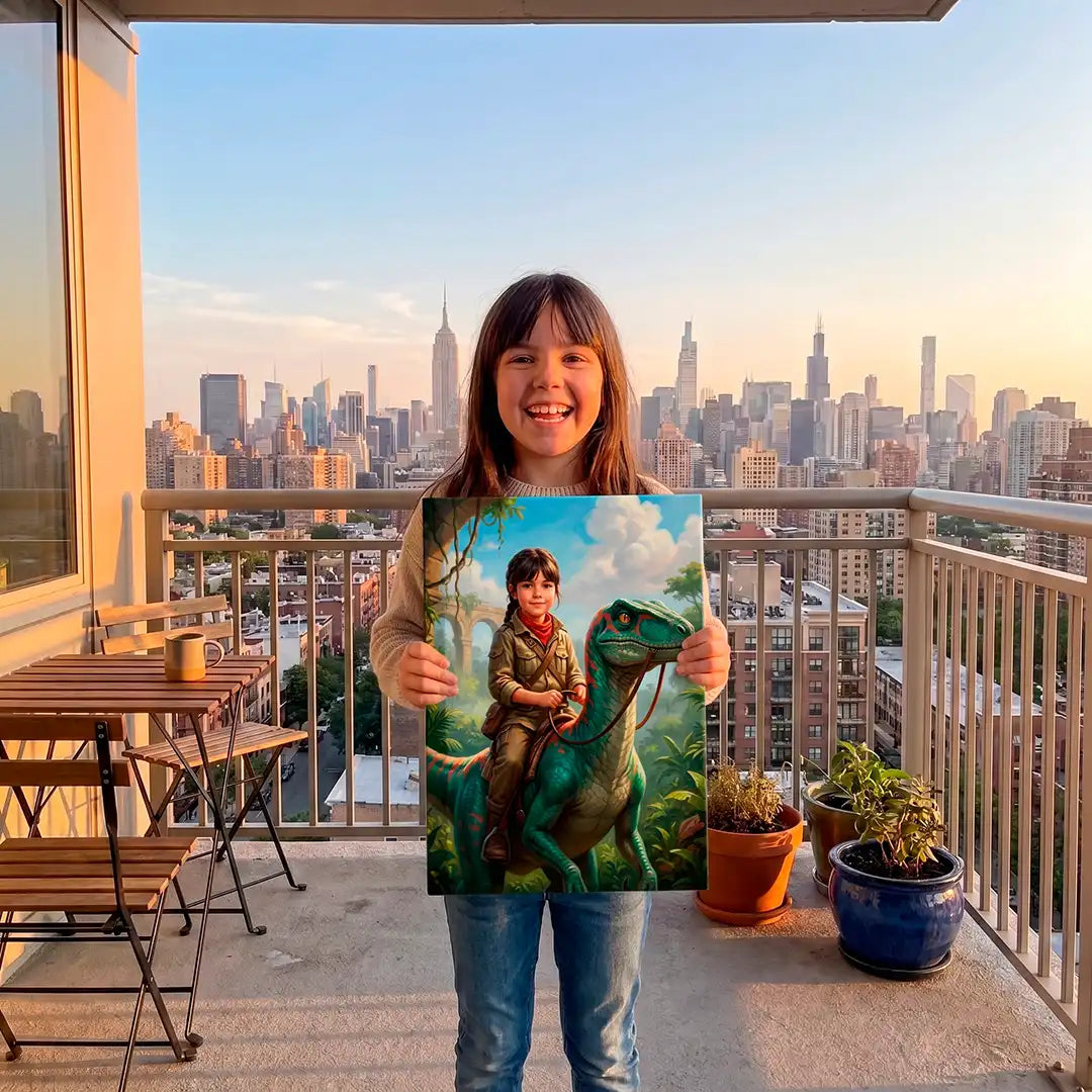 Dino Rider (Girl) - Personalized Portrait