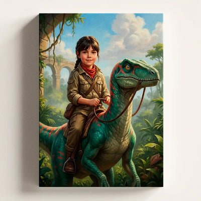 Dino Rider (Girl) - Personalized Portrait